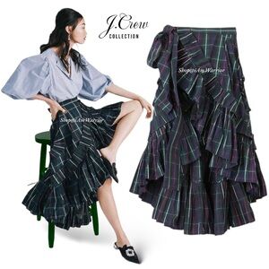 J.Crew Collection NWT tartan plaid taffeta ruffle wrap skirt *shop@iamwarrior
